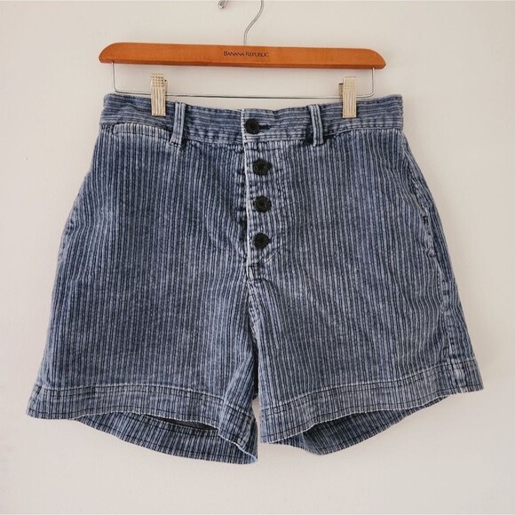 Quiksilver Women's High Waisted corduroy Striped Blue Shorts - Picture 1 of 9